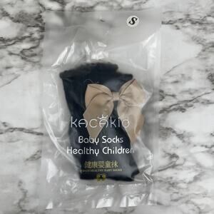 E1043 knee High Socks Black Gold Tone Bow Size Small (up to 2yr)